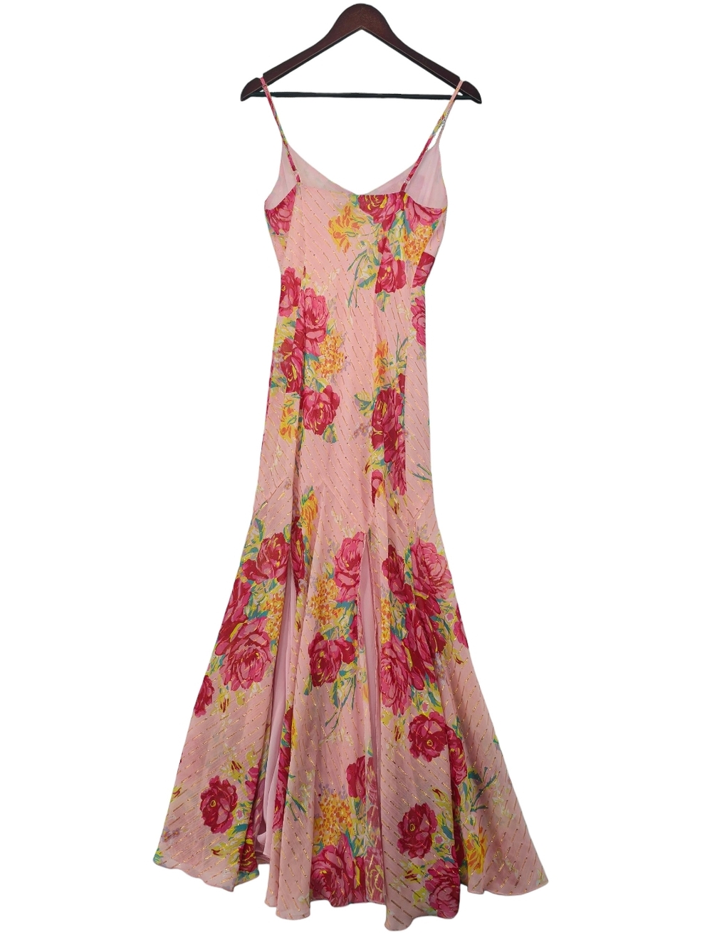 Betsey Johnson Pink Floral Maxi Dress M Sweetheart Sheer Layered Romantic - Picture 10 of 16